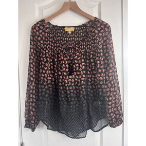 Princess Vera Wang Juniors Black Floral Long Sleeve Blouse Top Sheer Size S
